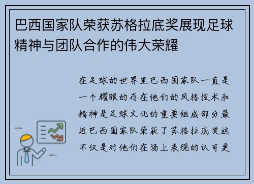 巴西国家队荣获苏格拉底奖展现足球精神与团队合作的伟大荣耀
